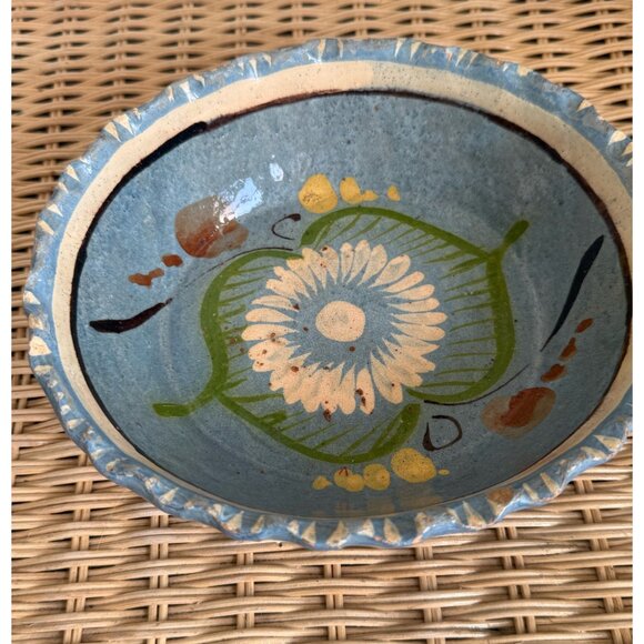 Vintage 30's Tlaquepaque Mexico Pottery Nesting Bowls Blue Floral - Picture 6 of 16